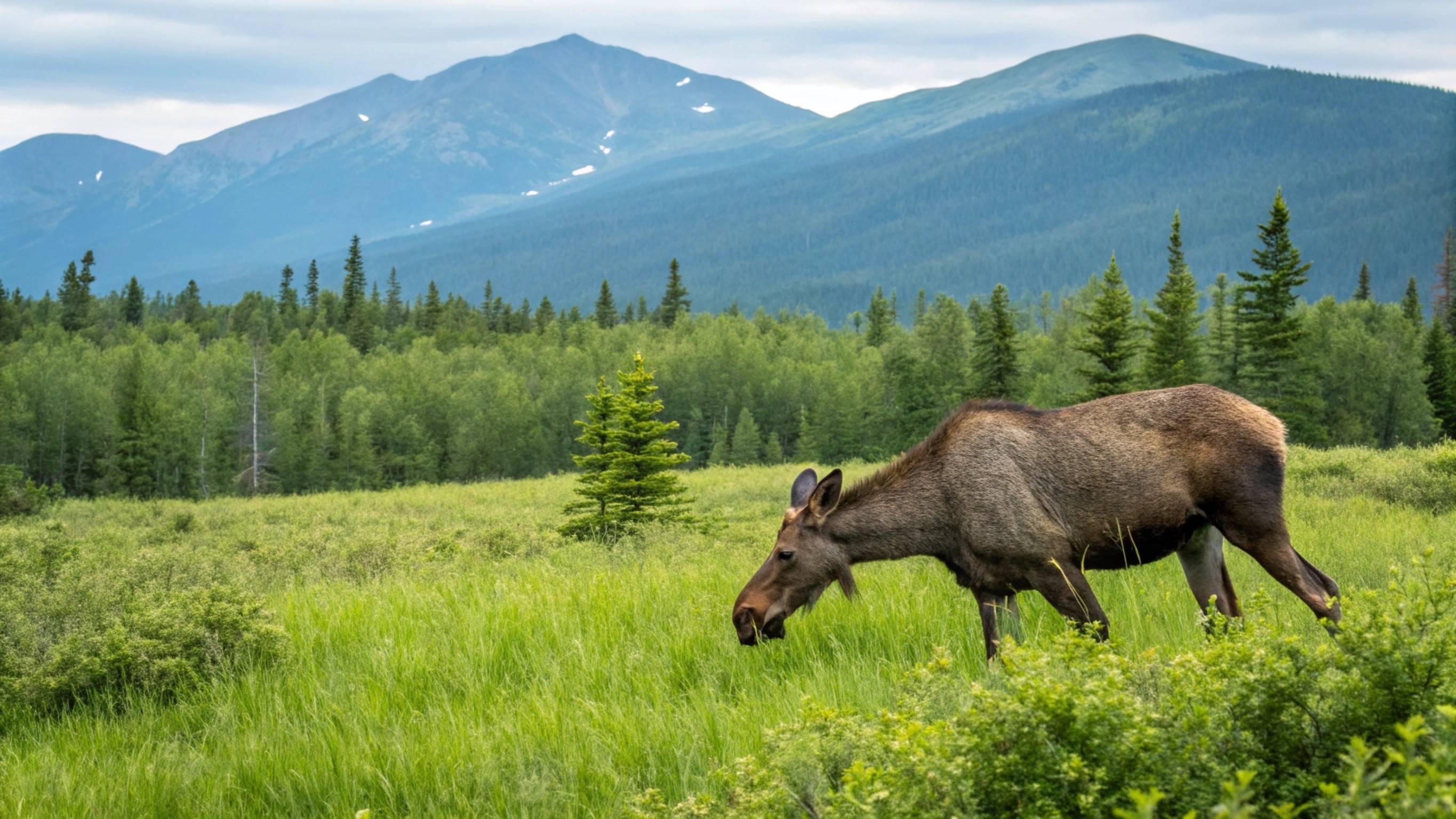 A Moose Walking In Jasper National Park Canada