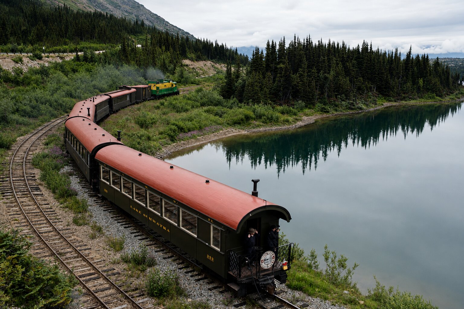 A Vintage Train Travelling Through The White Pass And Yukon Route Railway