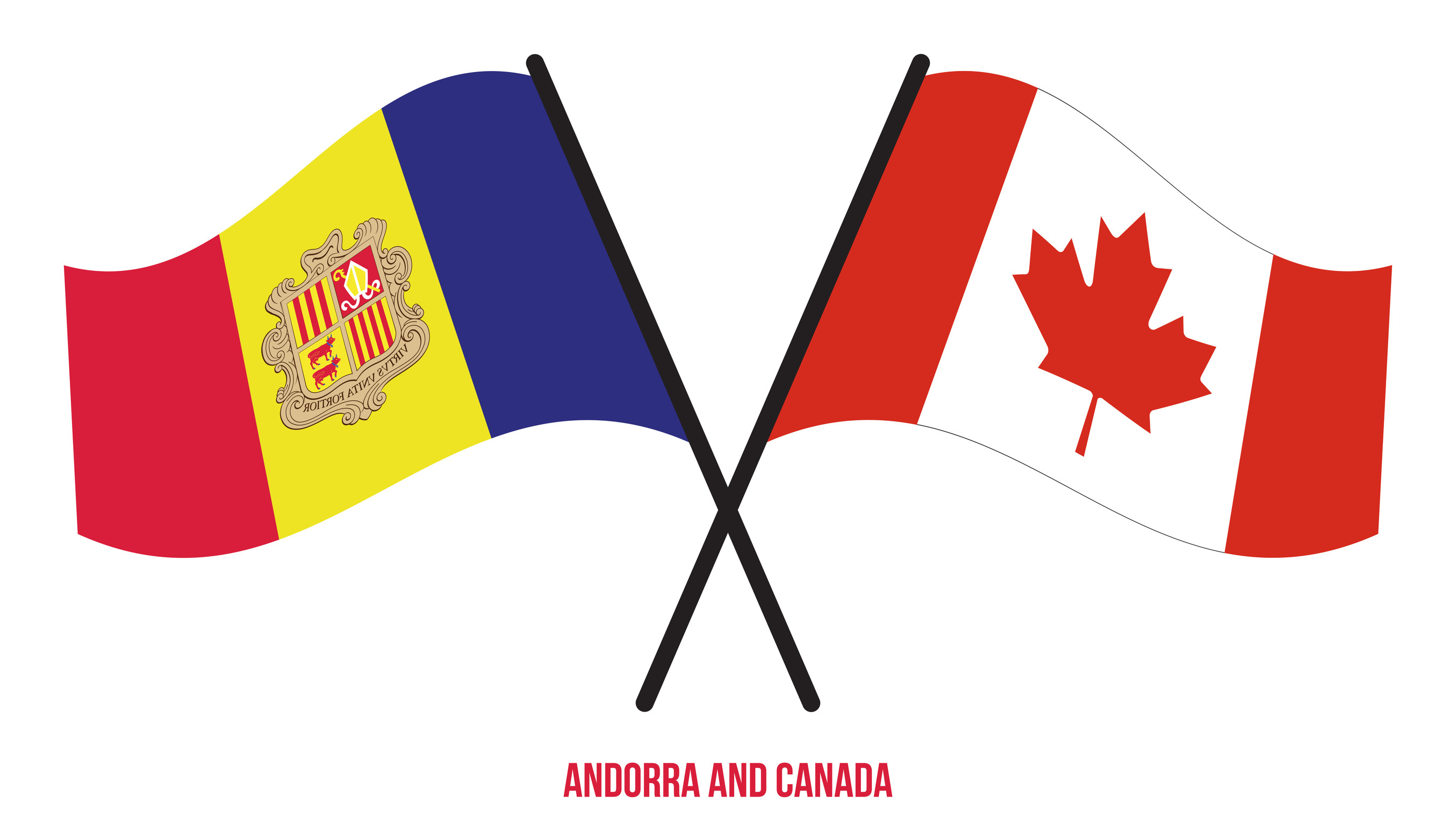 Andorra And Canada Flags Crossed And Waving