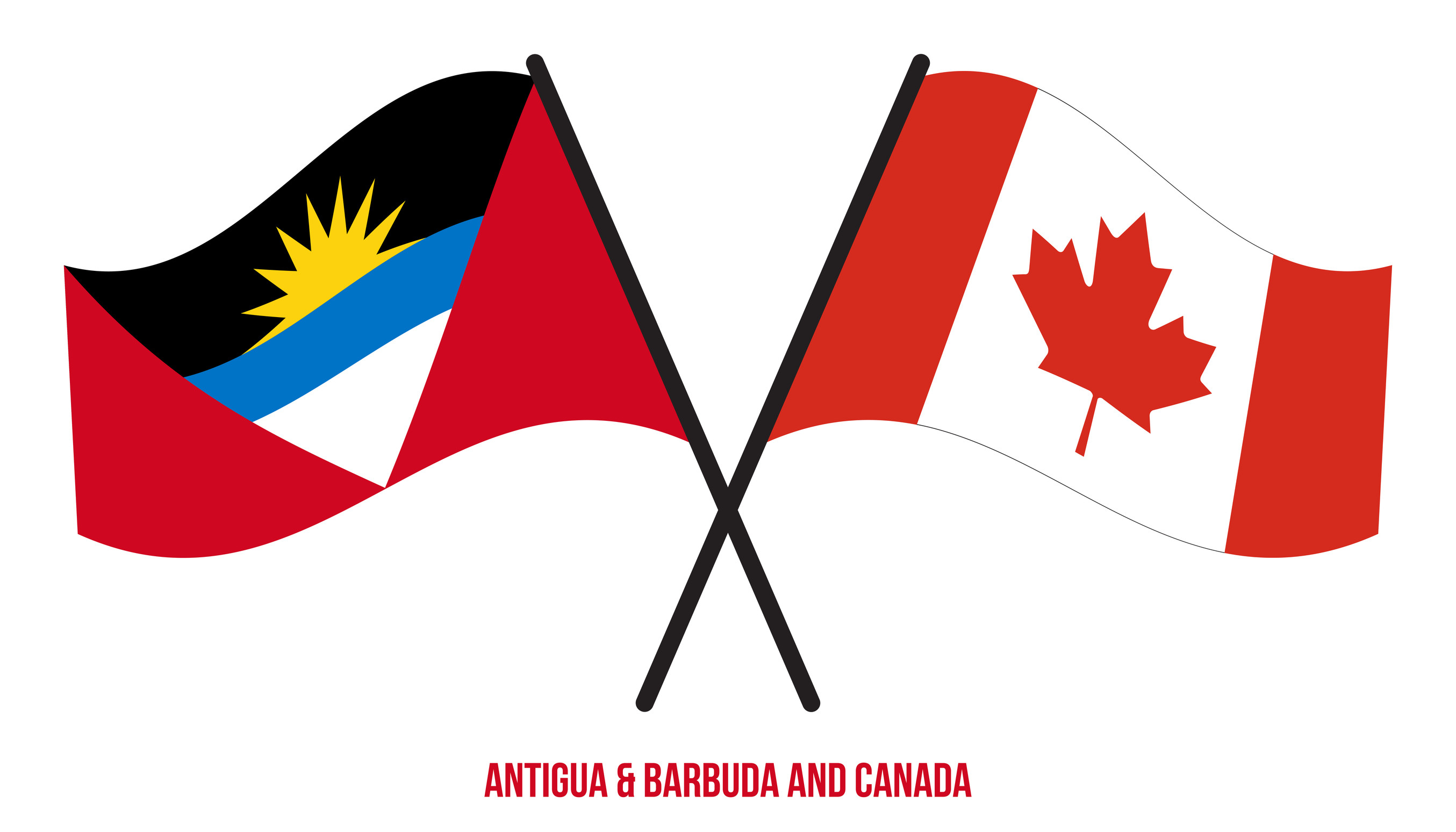 Antigua and Barbuda and Canada crossed waving flags