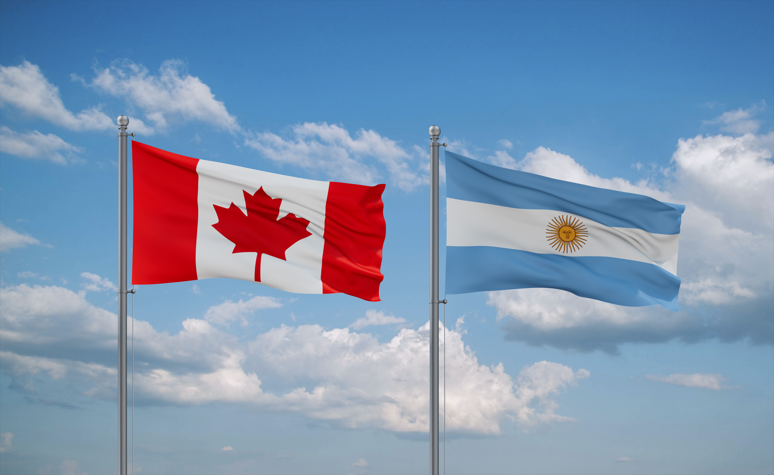 Argentina And Canada Flags Waving Together