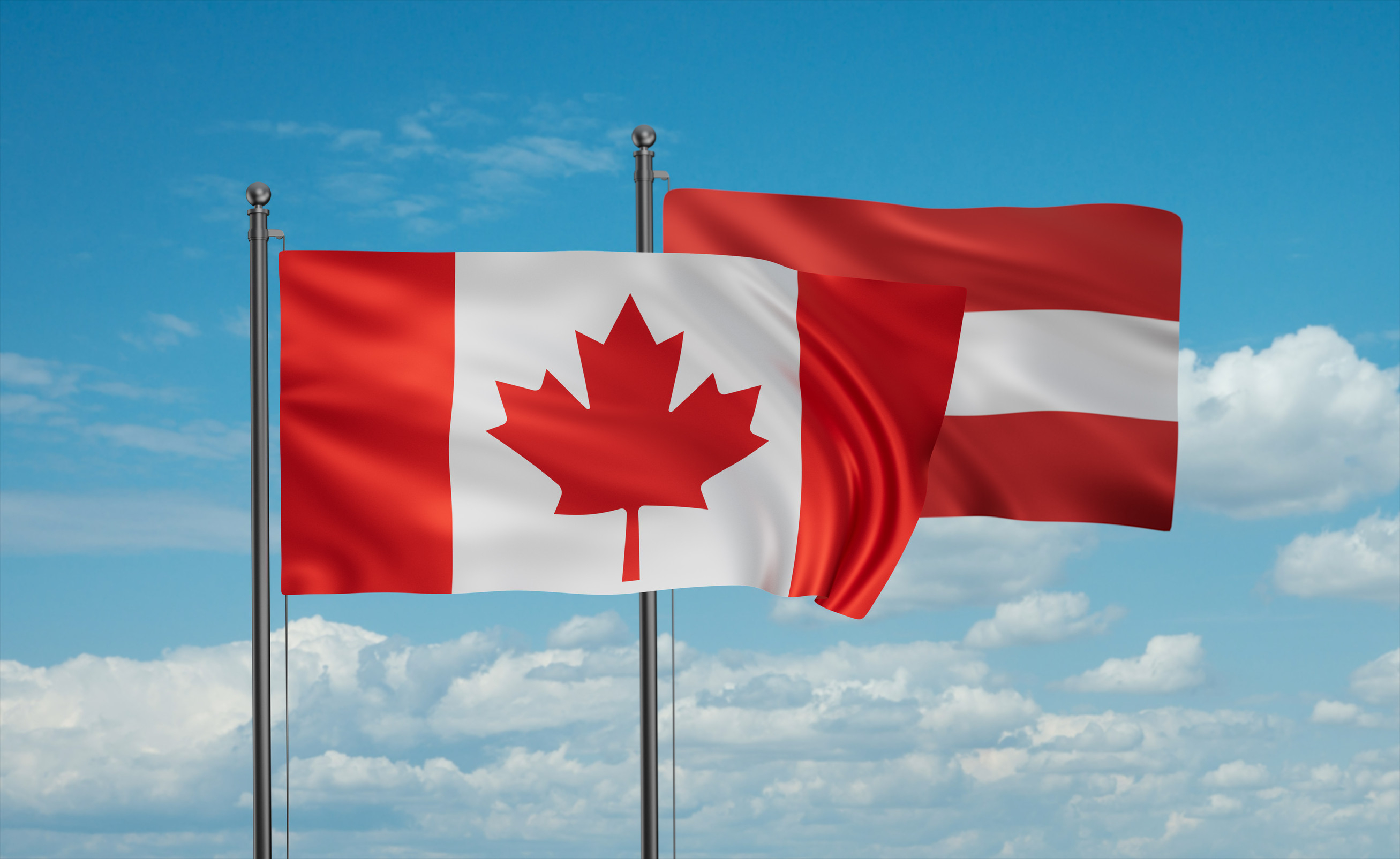 Austria Flag And Canada Flag Waving Together