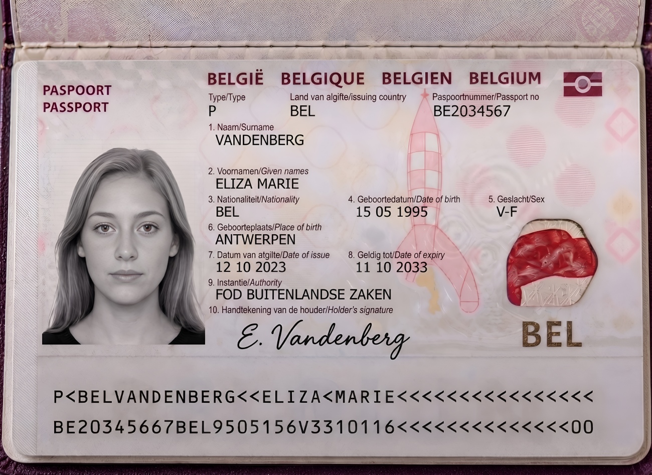 Belgium passport bio page