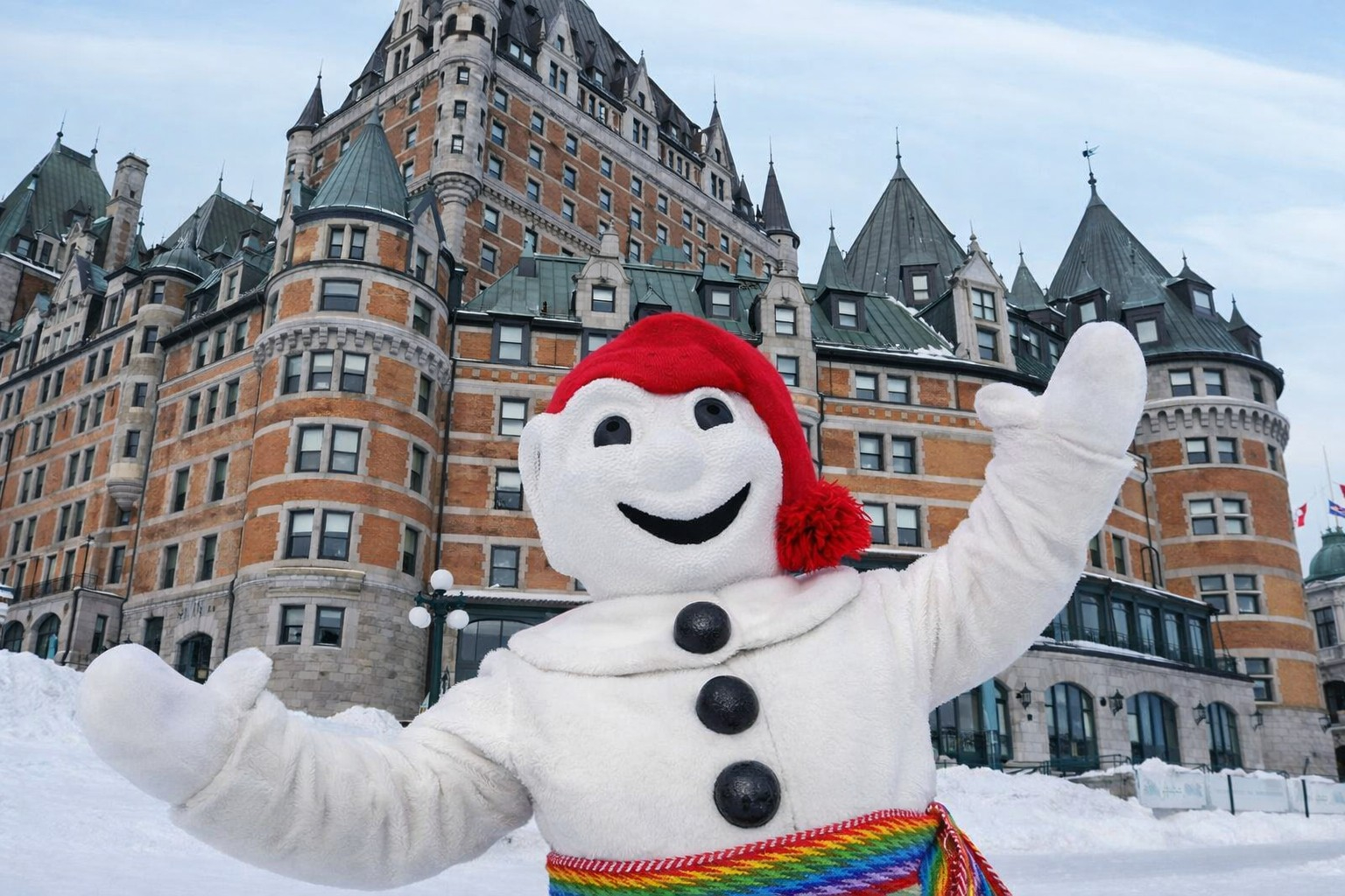 Bonhomme At Chateau Frontenac In Winter