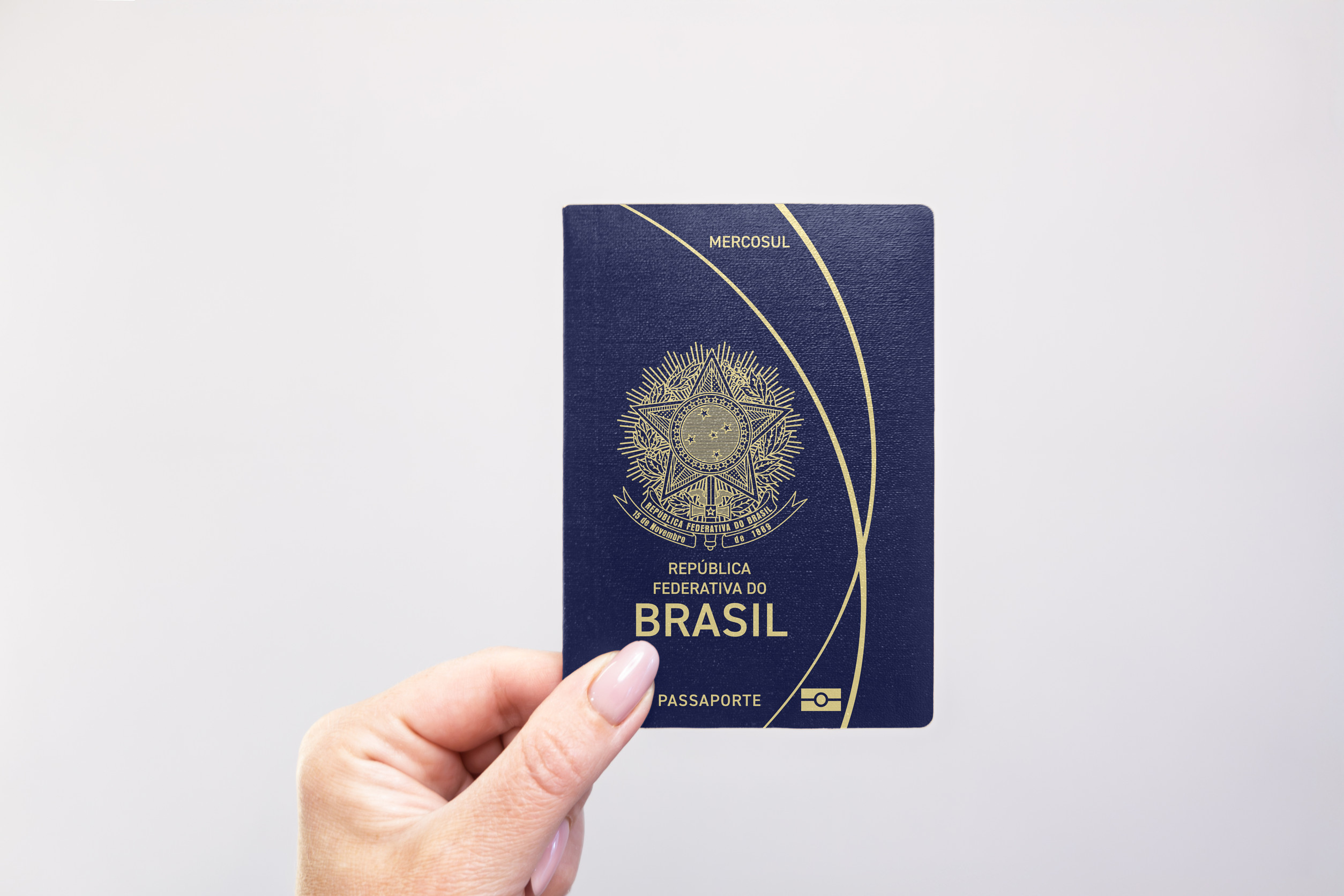 Brazil Held Passport In Hand Against A Plain