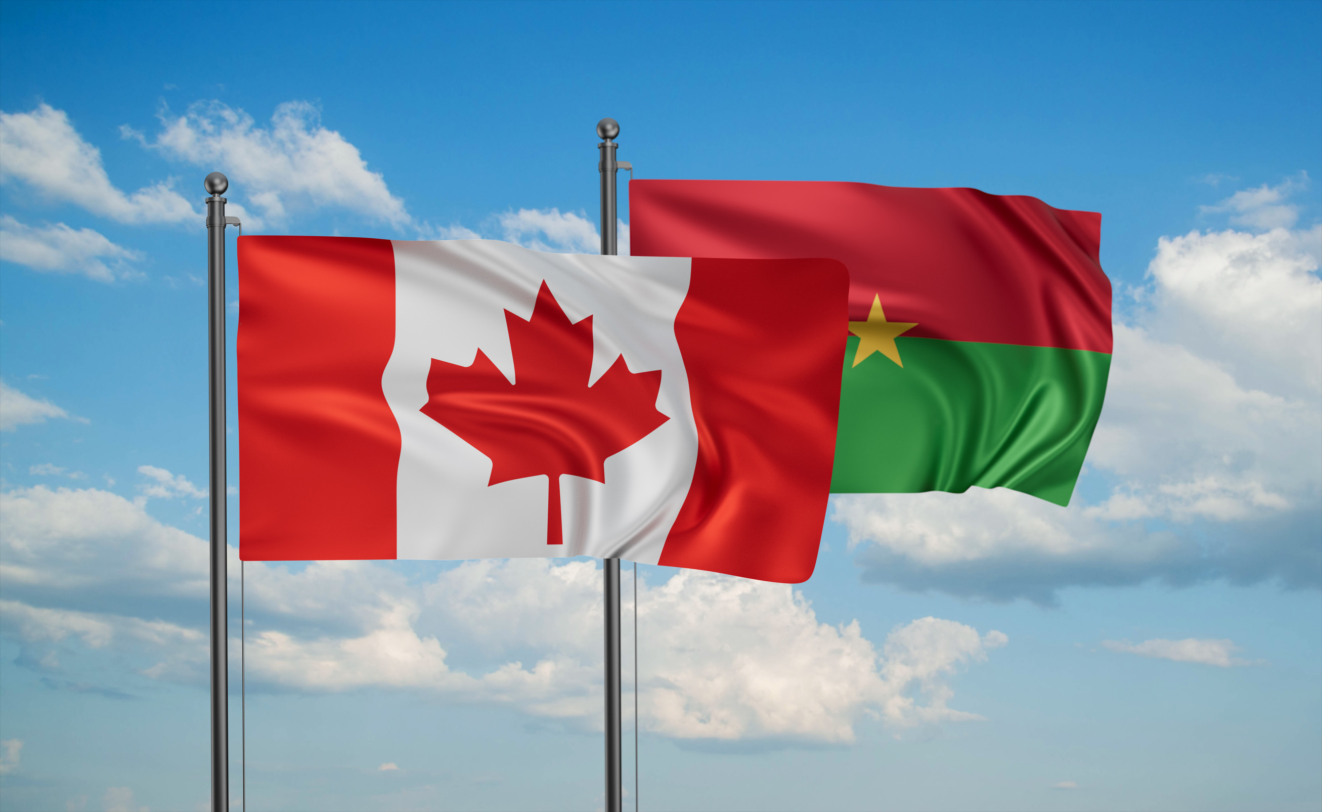 Burkina Faso Flag And Canada Flag Waving Together