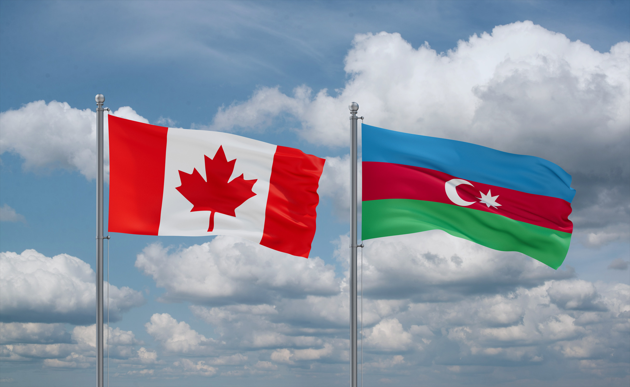 Canada and Azerbaijan Flags Waving Together