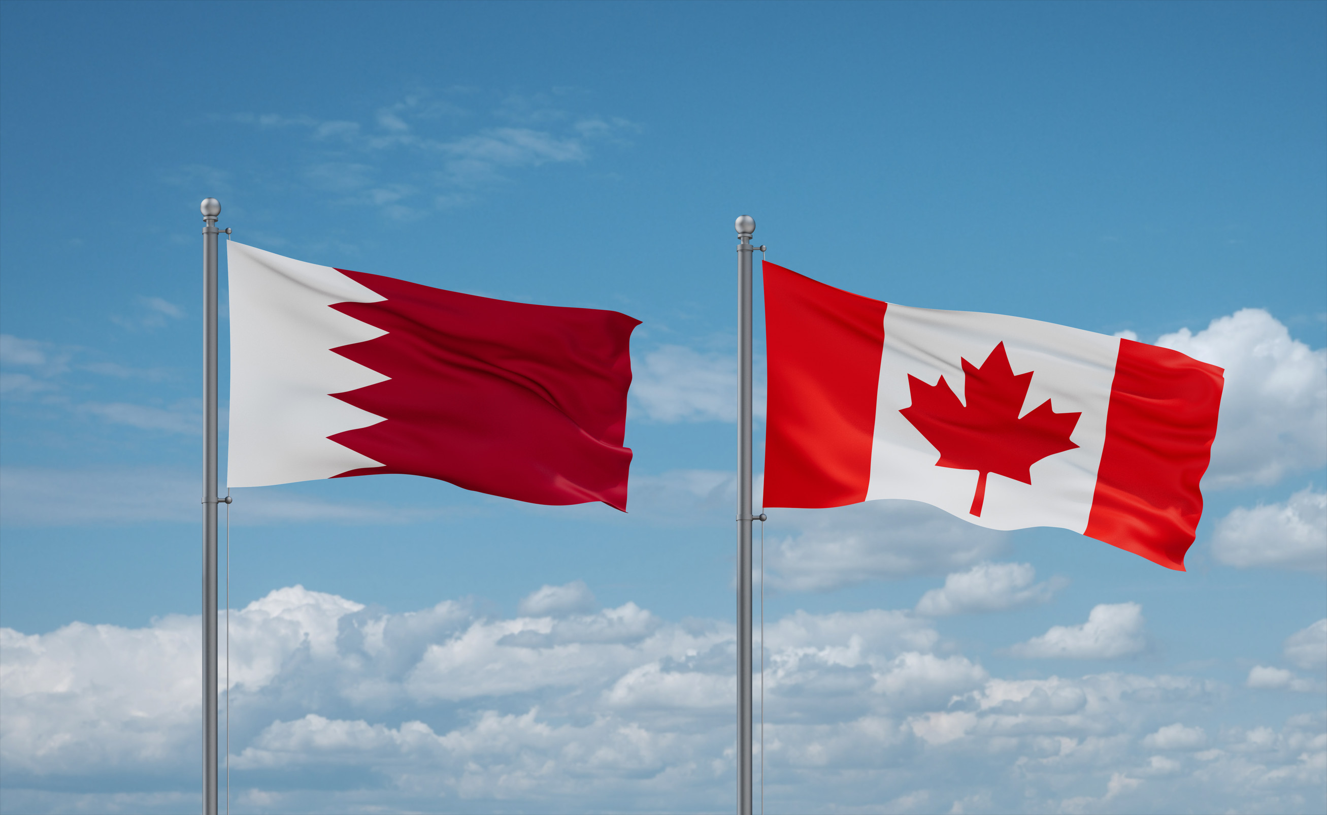 Canada and Bahrain Flags Waving Together