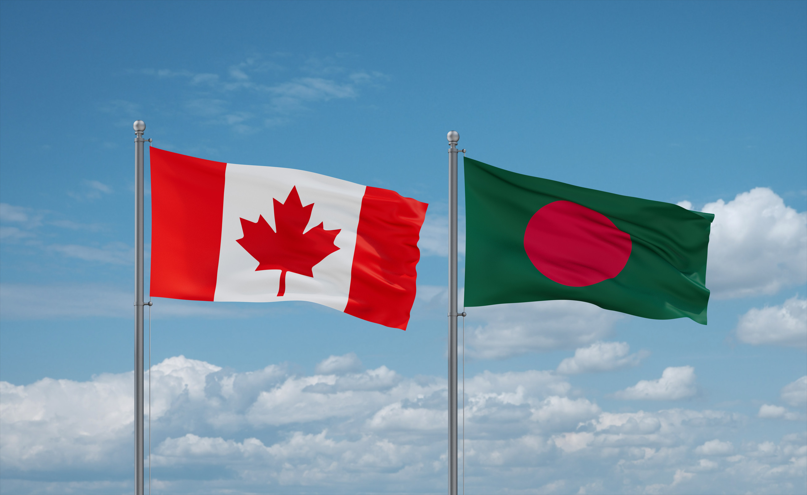 Canada and Bangladesh Flags Waving Together