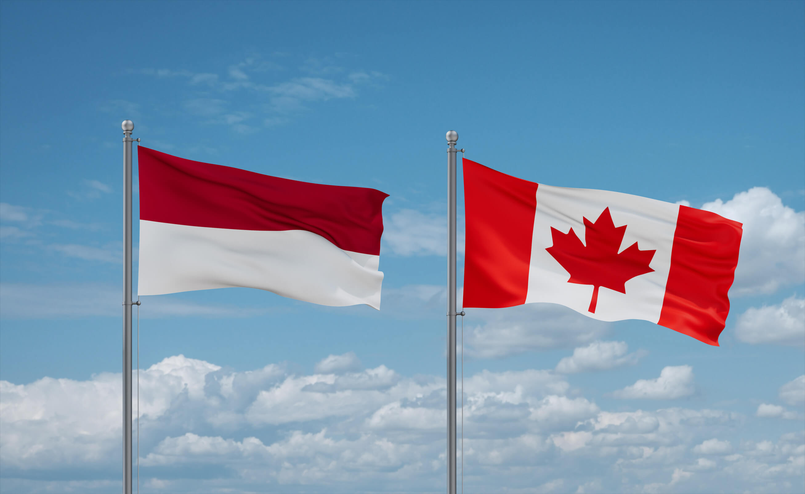 Canada And Indonesia Flags Waving Together