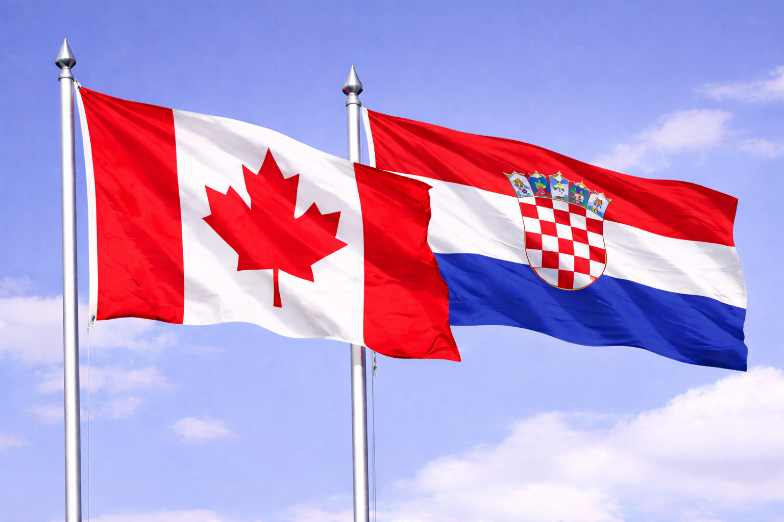 Canada Flag With Crotia Flag Waved Together