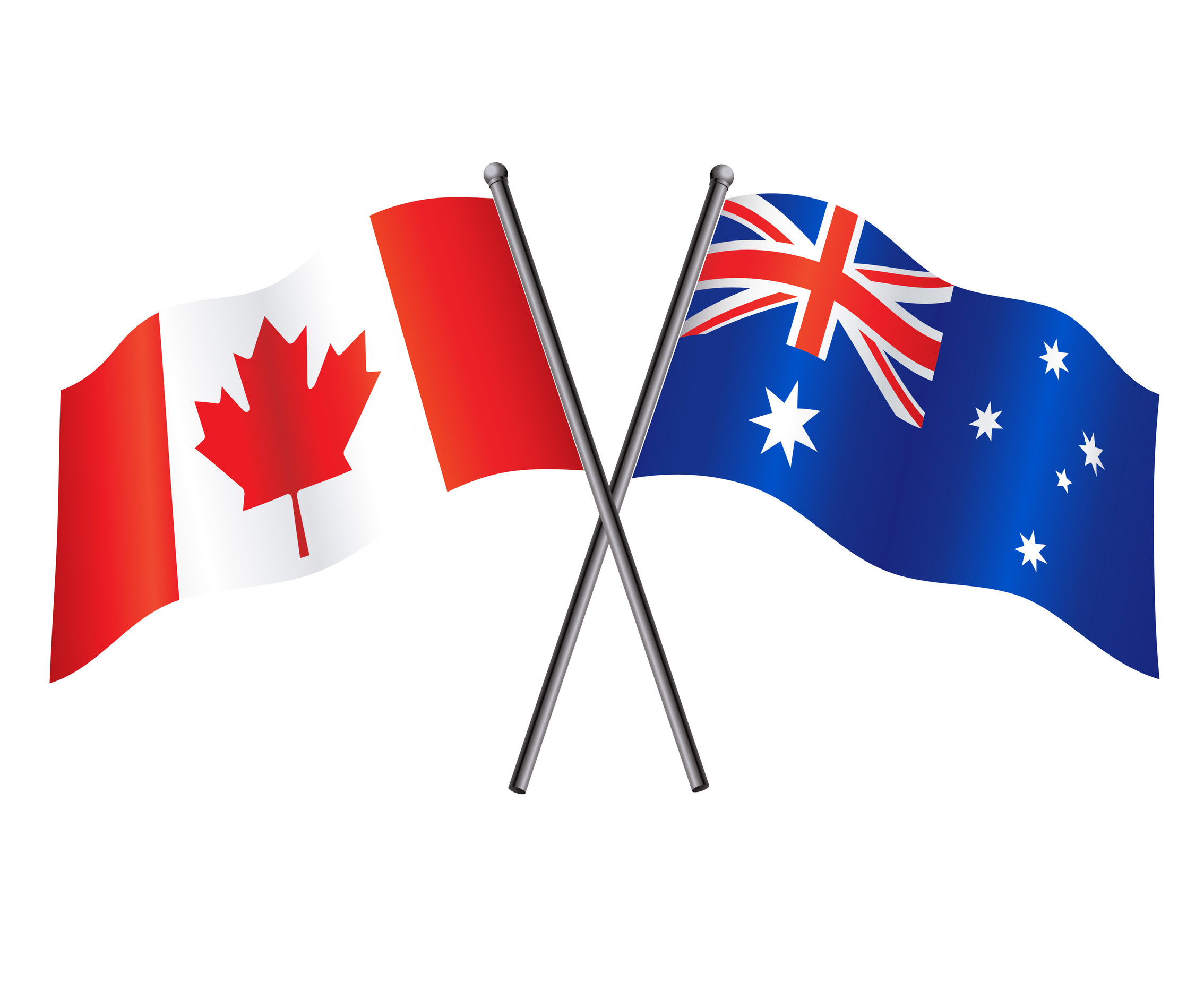 Canadian And Australia Flags In Relationship Alliance