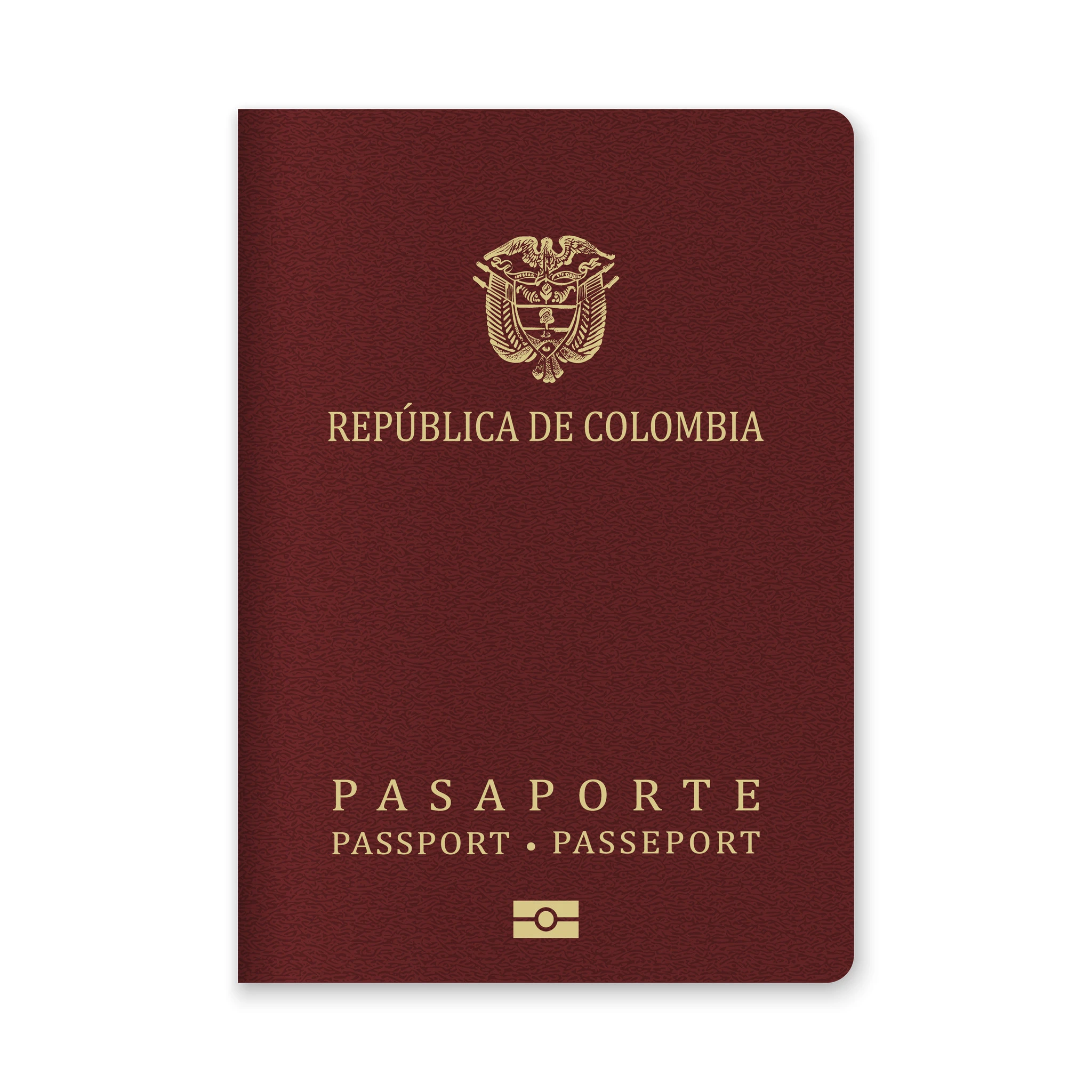 Close Up Of A Colombia Passport Cover Featuring Gold Text