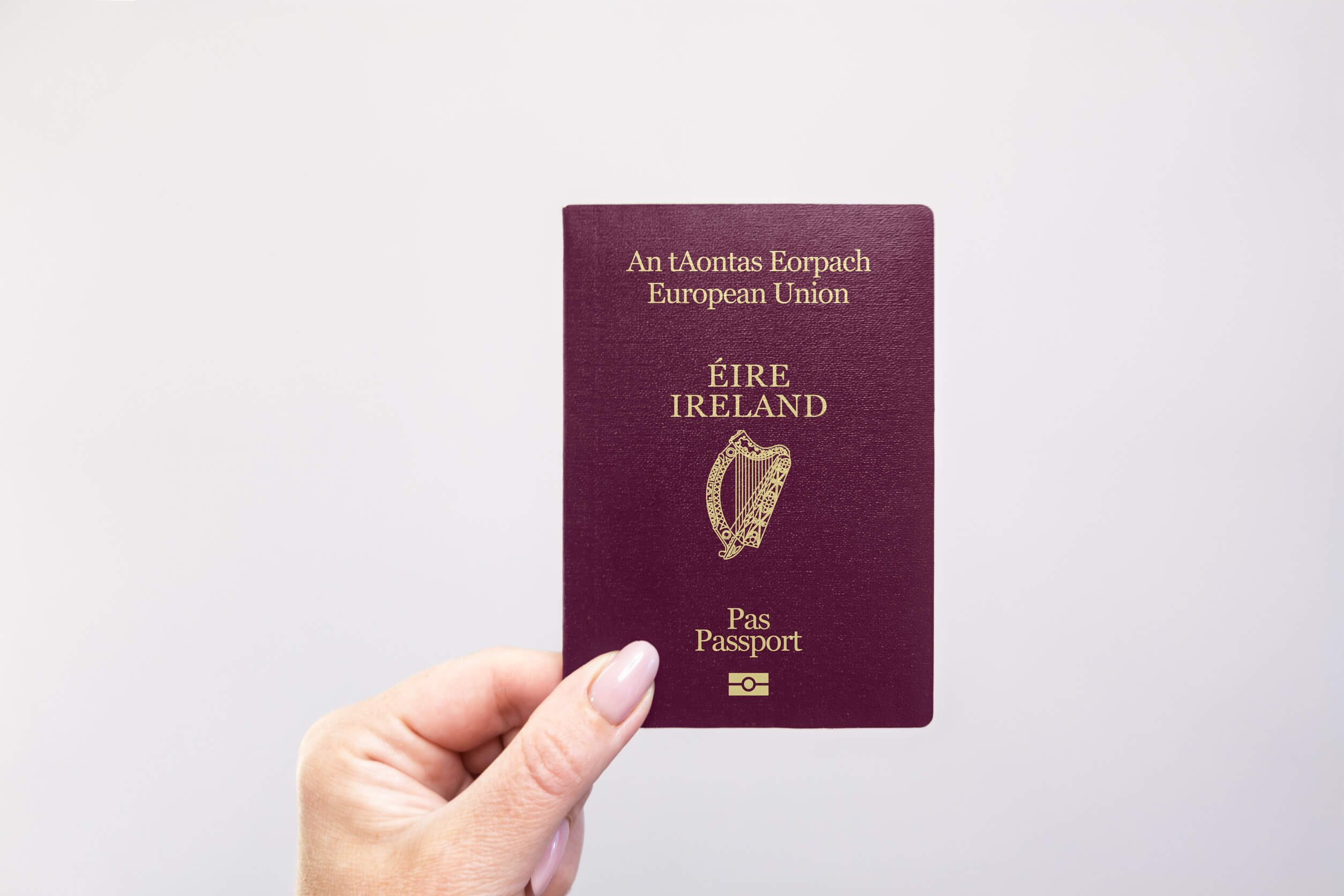 Close Up Of A Ireland Held Passport In Hand