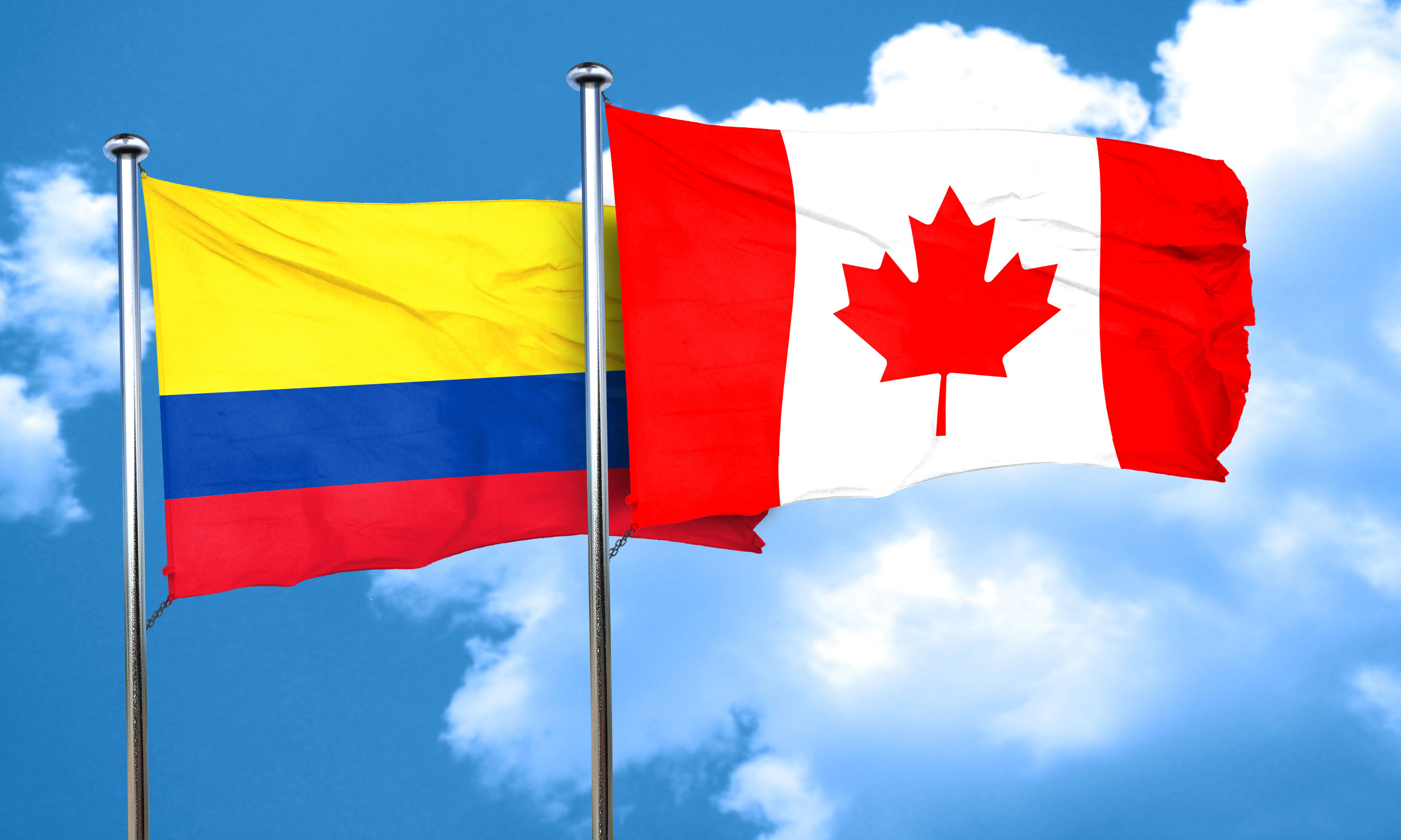 Colombia Vlag Met Canada Vlag 3d Rendering