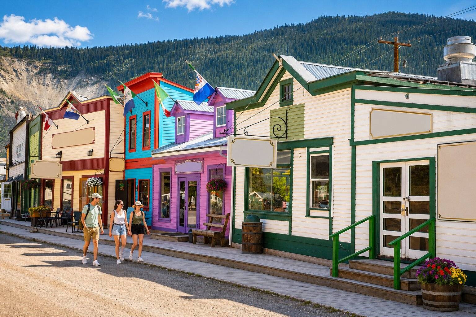Colourful wooden buildings in Dawson City