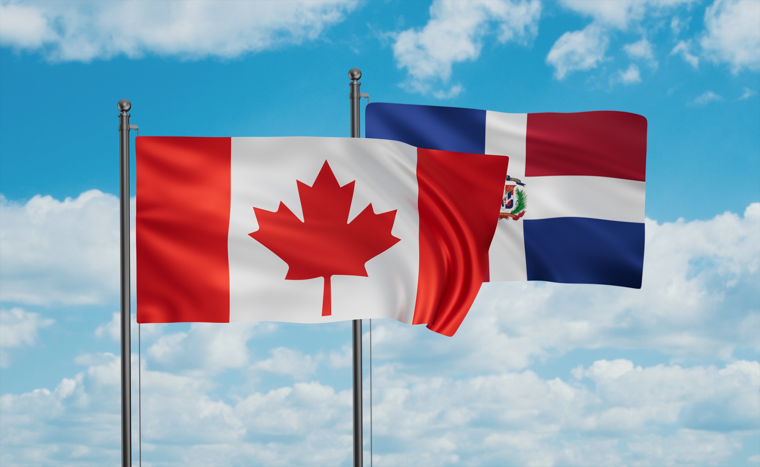 Dominican Republic Flag And Canada Flag Waving