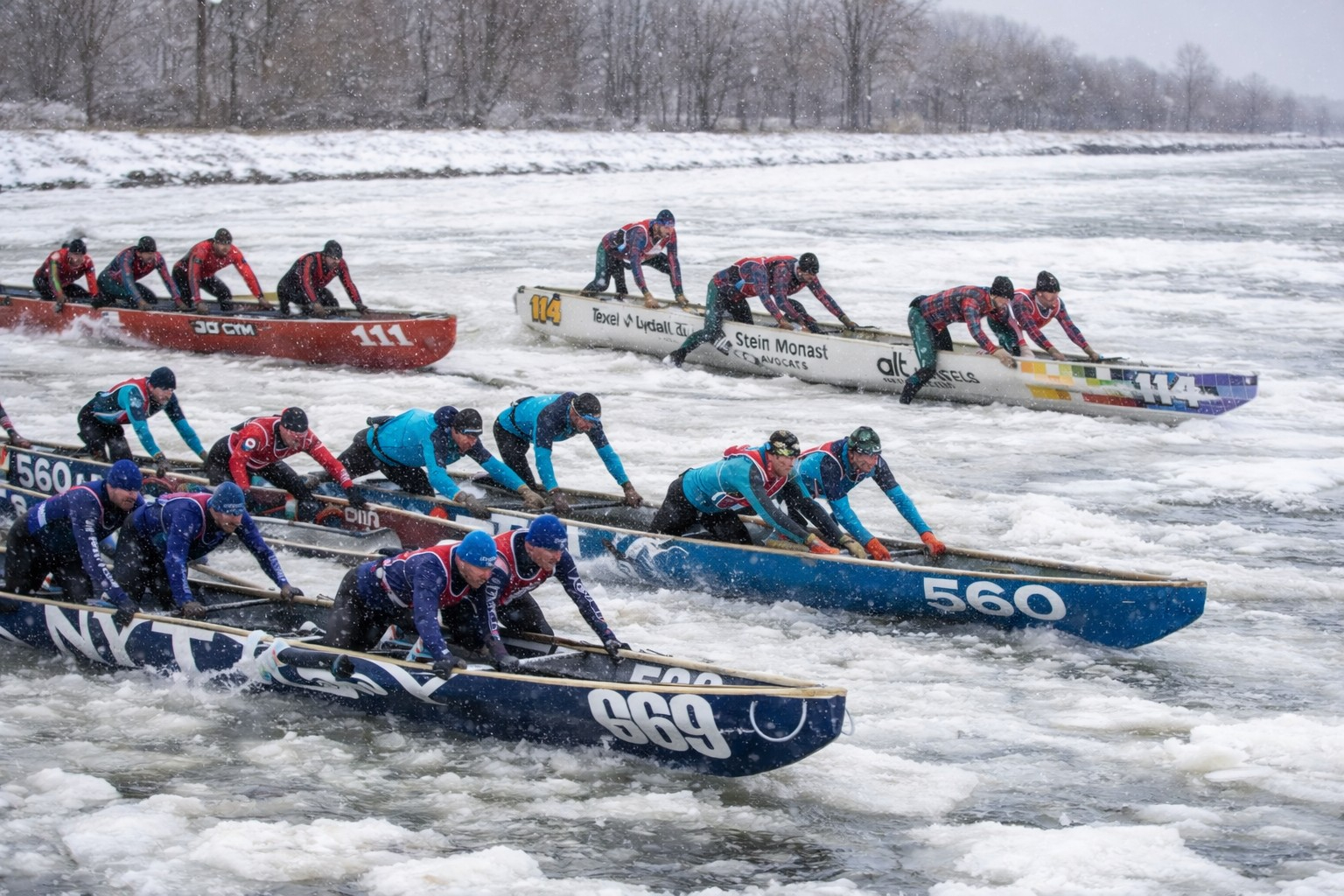 Ice Canoe Race On St Lawrence River