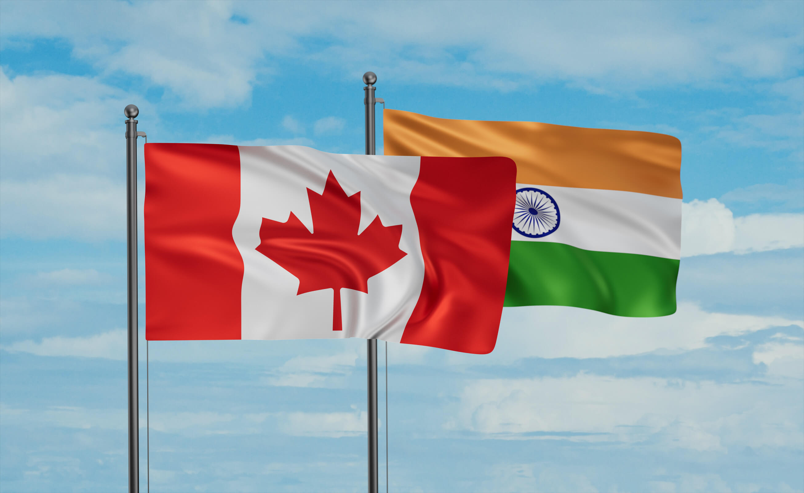 India Flag And Canada Flag Waving Together