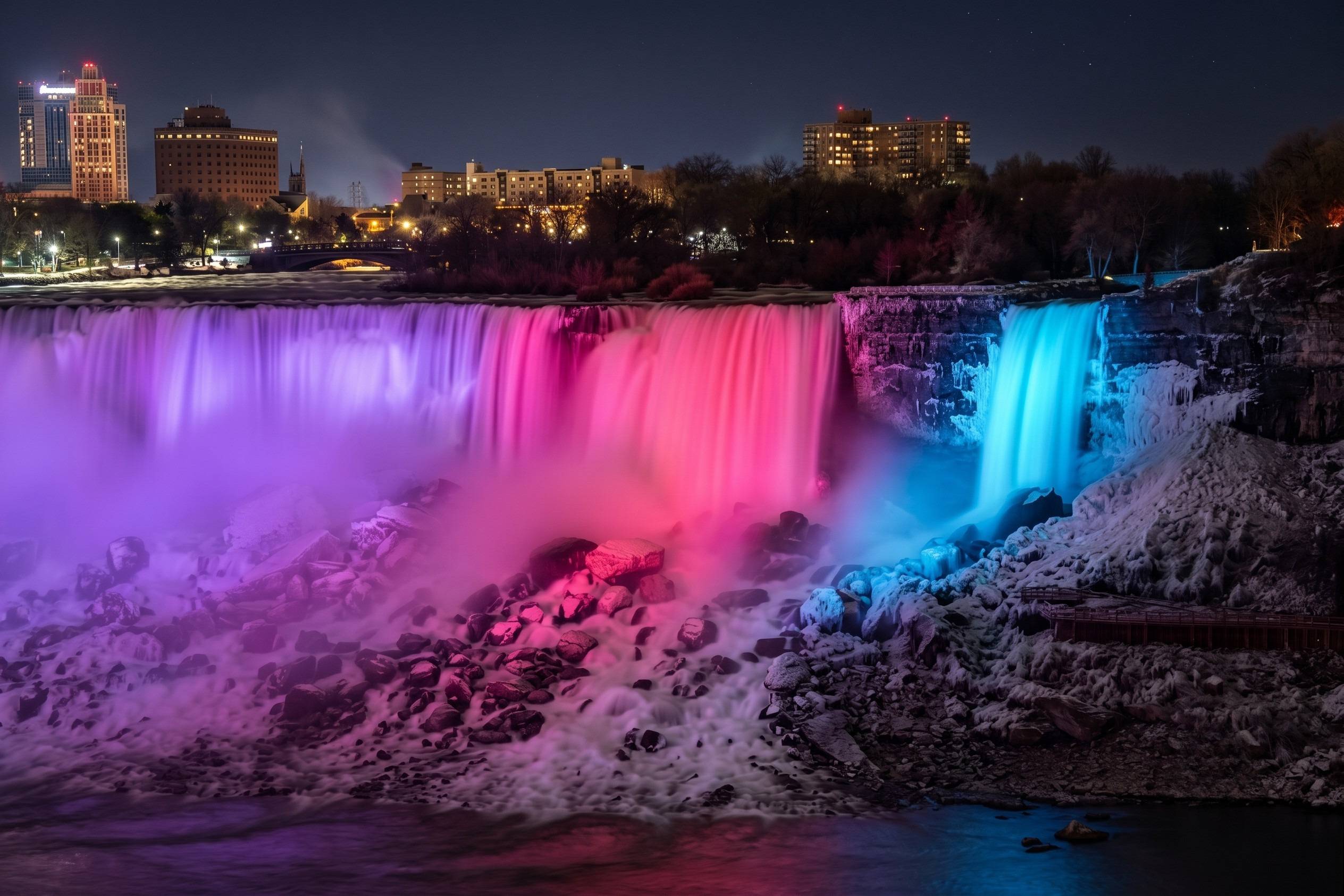 Nighttime Illumination Of The Niagara Falls
