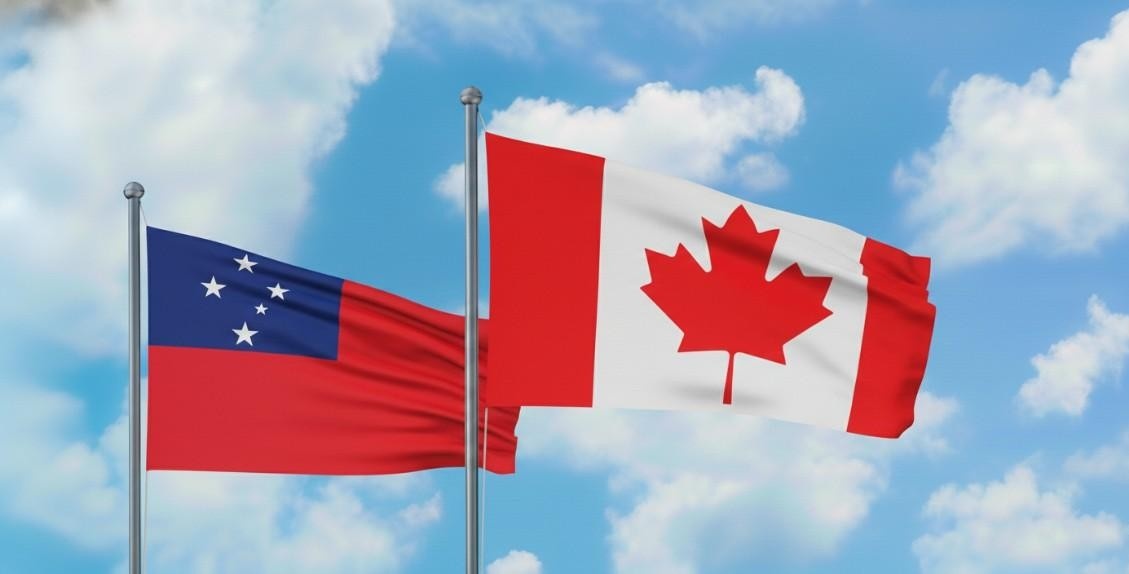 Samoa And Canada Flag Waving