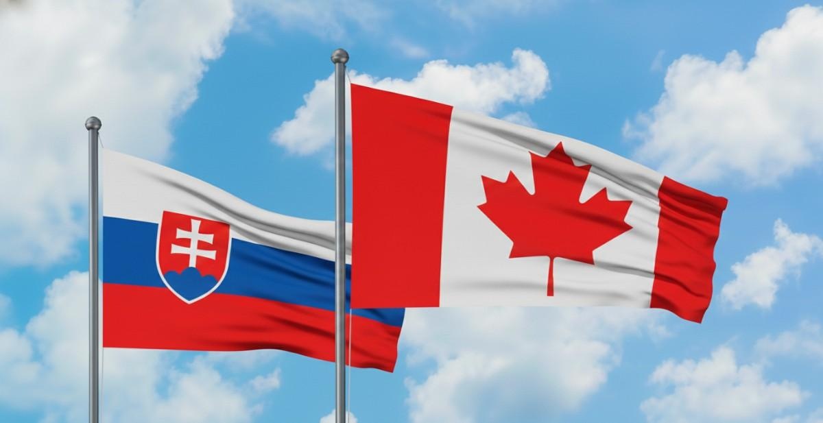 Slovakia Flag And Canada Flag Waving