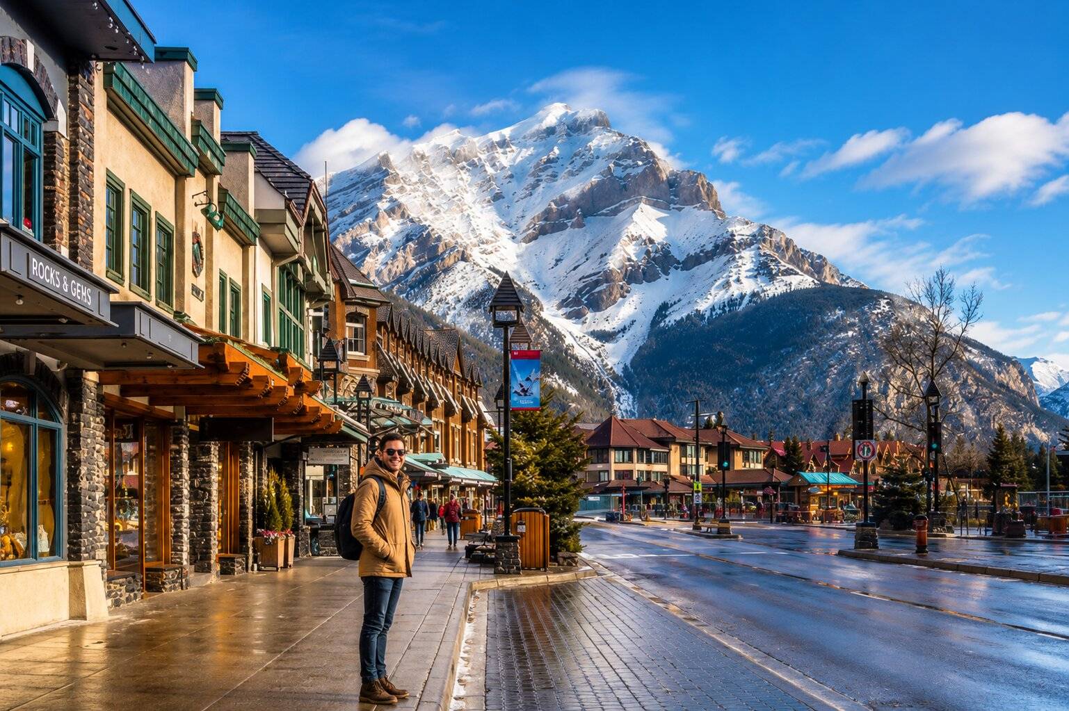 Tourist in Banff village of Alberta