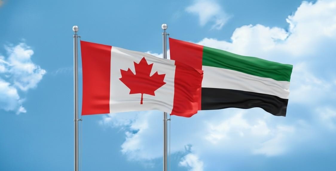 United Arab Emirates And Canada Flag Waving