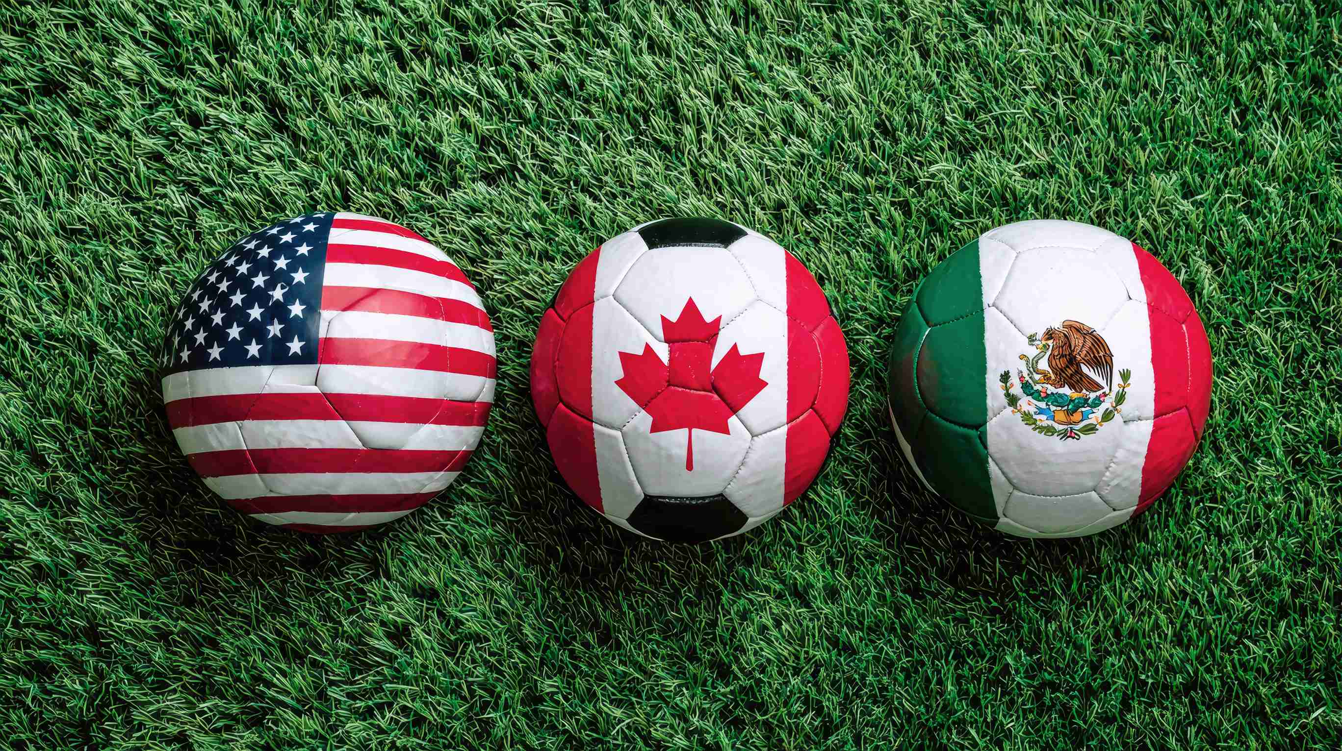Usa Canada Mexico Soccer Balls On Grass