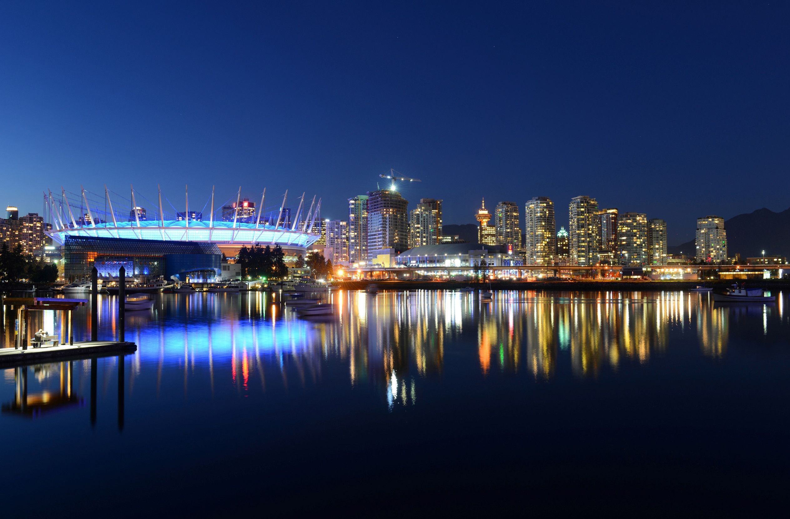 Vancouver Skyline And Bc Place At Night