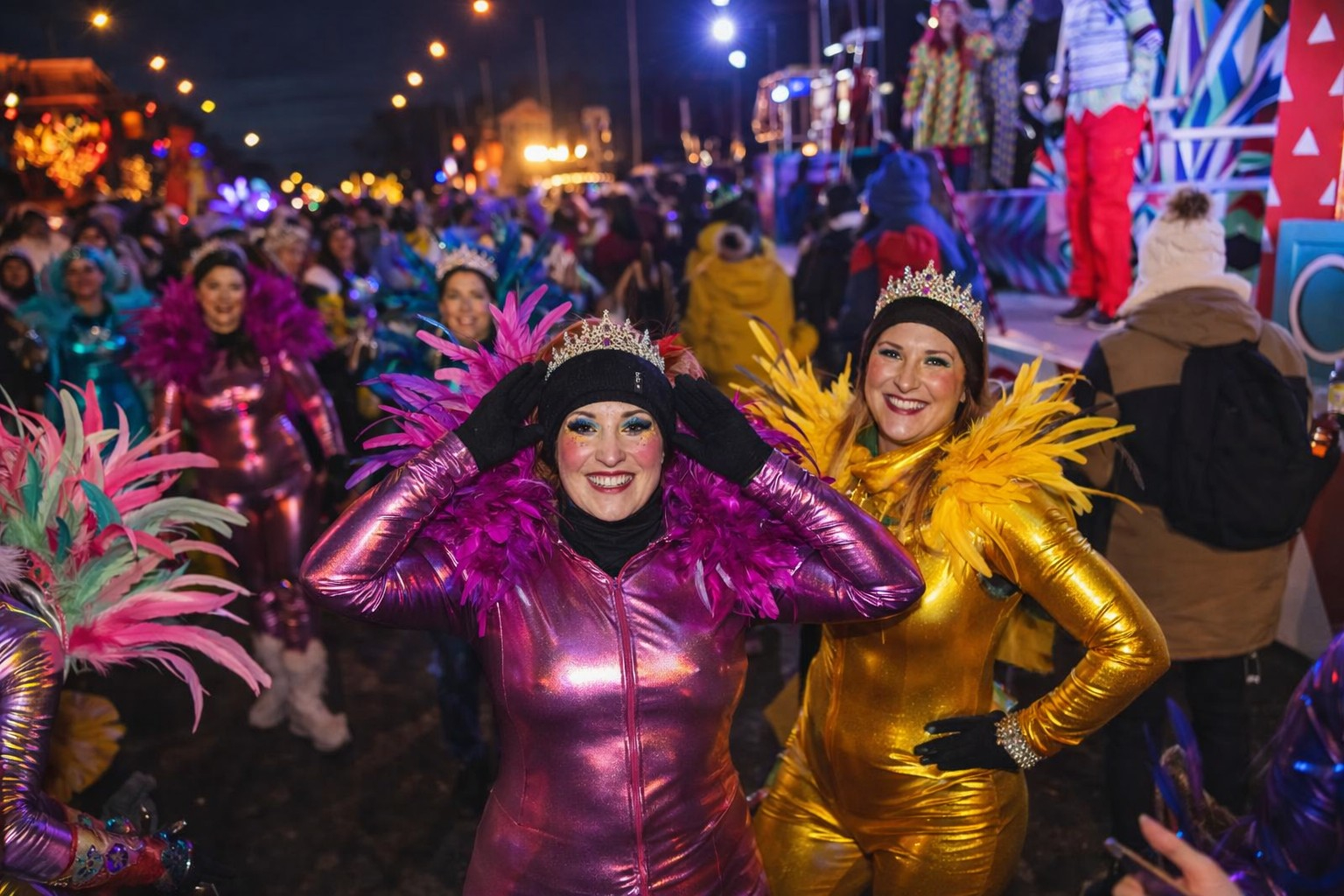 Vibrant Night Parade At The Quebec Winter Carnival